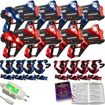 Oplaadbare Lasergame set voor Kinderen + 13 Gamemodes Boekje - 360° sensoren - 8 Persoons Laser Tag Set met 8 Laserguns en Vesten