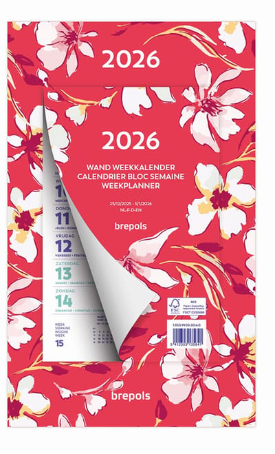 Brepols Wand-weekkalender 2026 - FANTASY - Week begint op maandag - 19 x 31 cm - Rood