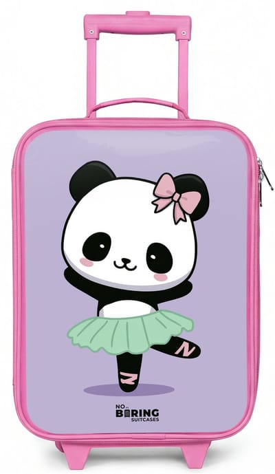 NoBoringSuitcases.com® - Kinderkoffer roze - Kindertrolley meisje - Kawai - Ballet - Panda - Koffer kind lichtgewicht - Reiskoffer trolley voor kinderen - Koffertje met lichtgevende wieltjes - Rolkoffer