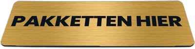 Deurbordje Goud-look met tekst pakketten hier - Formaat 150 x 50 mm x 1,6 mm - Zelfklevend | Luxe uitstraling | Geborstelde Gouden toplaag | Gratis Verzending | Decoporta