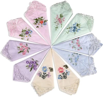 Zakdoeken Katoen - Hankies Heren Dames - Dagelijks Gebruik - Geborduurd Bloemenpatroon - 28 x 28 cm - Lichtroze
