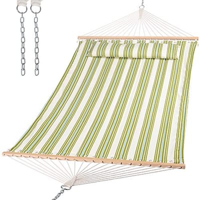 Hangmat 2 Persoon Heavy Duty - Dubbele Hangmat met Spreader Bar in Groen en Beige