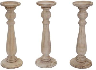 Set van 3 kandelaars T360, kaarsenhouder, shabby-look vintage hoogte 35cm ~ naturel bruin