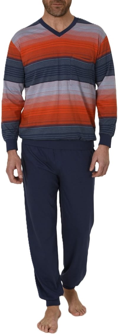 Herenpyjama met lange mouwen en manchetten in elegante streepjeslook - ook in overmaten