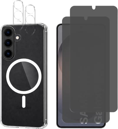 Samsung Galaxy S26 Hoesje backcover Shockproof siliconen Transparant met geïntegreerde magnetische cirkel en 2 stuks Screenprotector Gehard Glas + 2 stuks Beschermglas Privacy Glas Screenprotector + 2 stuks Camera Protector