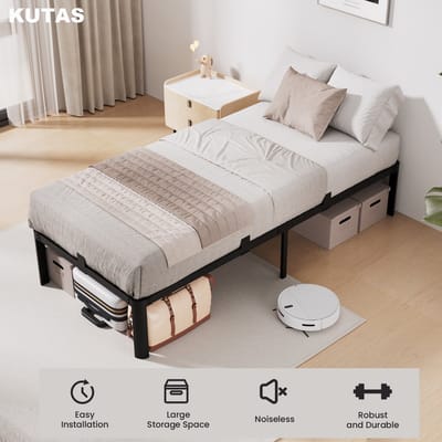KUTAS Metalen Bedframe - Metalen bed 90x200 cm - Eenpersoonsbed - IJzeren Bed - Grote Opbergruimte - Stevig - Stil - Anti Slip - Draagkracht 350 kg