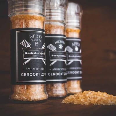 Rookplankje.nl - Ambachtelijk Gerookt Zout Assortiment - Appel, Hickory, Whisky Barrel - 3x 100 gram