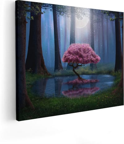 Artaza Canvas Schilderij Bos - 50x40 cm - Wanddecoratie Bloesemboom - Muurdecoratie Botanisch - Schilderijen Op Canvas