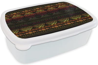 Broodtrommel Wit - Lunchbox - Brooddoos - Afrika - Patronen - Abstract - 18x12x6 cm - Volwassenen