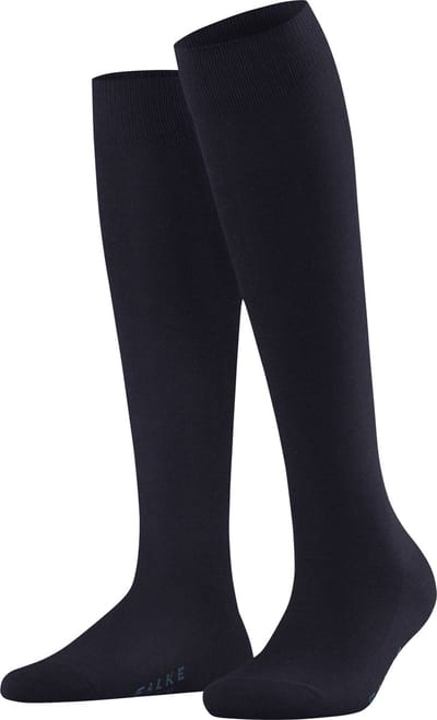 FALKE Family lang eenkleurig katoen kniekousen dames blauw - maat 35-38