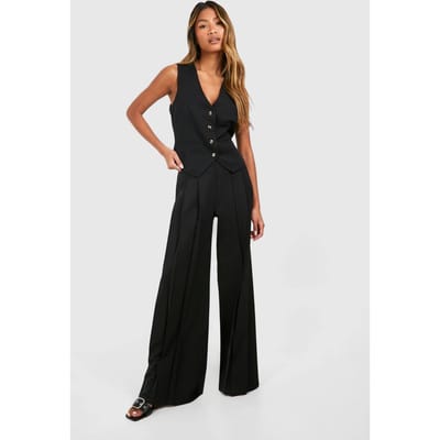 boohoo Dames Extreme Plooien Wijde Pijp Broek | Black | Maat: 8