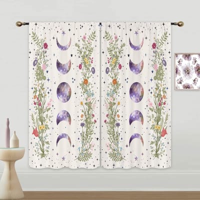 2 stuks Zon Maan Gordijn Sterrenbeeld Raamgordijnen Gothic Boho Mandala Gordijnen Voor Woonkamer, Slaapkamer, Keuken, Huisdecoratie W50xH130(CM)x2pcs&Grommet Top