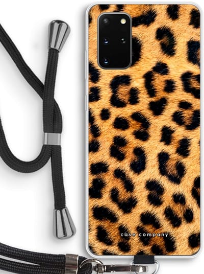 Case Company® - Hoesje met koord geschikt voor Samsung Galaxy S20 Plus hoesje met Koord - Luipaard - Telefoonhoesje met Zwart Koord - Bescherming aan alle Kanten en Over de Schermrand
