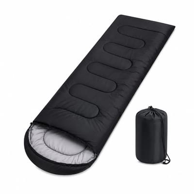 Gloovon® Slaapzak - Compacte Dekenslaapzak & Logeerslaapzak - Voor Kamperen, Reizen en Festivals - Ultralicht 0.7kg - Zwart