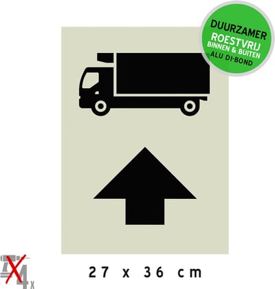 Pictogram/ bord Dibond | Aanwijzer voor vrachtwagens - pijl rechtdoor | 27 x 36 cm | Laden en lossen | Trucks | Leveringen | Vrachtverkeer | Aanwijzing | Vrachtauto | Roestvrij | 1 stuk