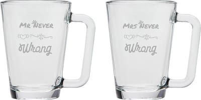 Gegraveerde set Theeglazen 26cl Mr. Never wrong - Mrs. Never wrong