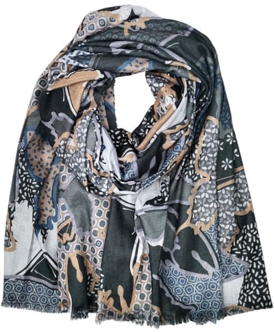 Lange dames sjaal Marlie vlindermotief dierenprint zwart wit camel licht bruin grijs blauw