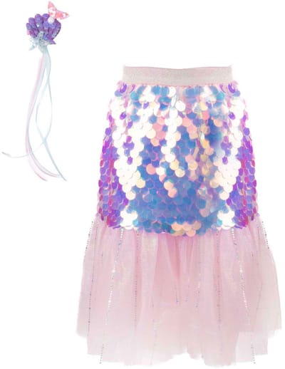 Great Pretenders Verkleedkledij Bling Bling Mermaid rok met haarclip - 4/6 jaar - Roze - Maat 4-6 jaar