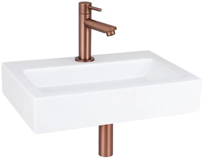 FugaFlow Eccelente Pietra fonteinset - 38x7x24cm - 1 kraangat - keramiek - fonteinkraan koper - glans wit