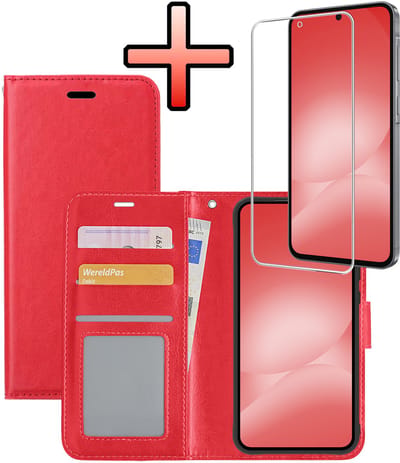 Hoesje - Met Screenprotector - Geschikt voor Samsung Galaxy A56 - Luxe Pasjeshouder - Bookcase Portemonee - Flip Case - Kunstleer Book Case - Flipcase - Book Cover - Walletcase - Portemonneehoes - Rood