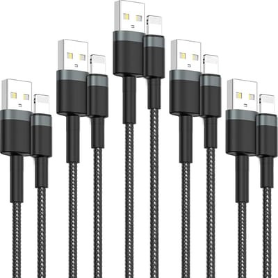 5x Oplaadkabel USB - 12 Watt - Geschikt voor iPhone Lightning - Oplader Kabel USB-A - 2 Meter Lange Snoer Snellaadkabel