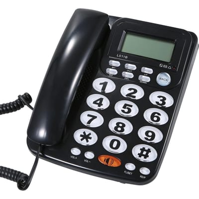 Téléphone fixe filaire de bureau avec gros boutons, appels mains libres, luminosité de l'écran réglable noir