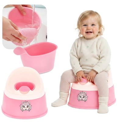 sun baby Potje NESTPOT - 18-36 maanden - antislipvoeten, ergonomische rugleuning, verwijderbare inzet, kunststof, tot 15 kg - Roze-Wit + sticker Eenhoorn