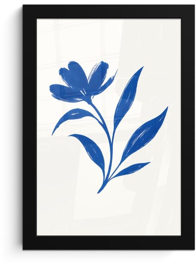 Poster in lijst - Fotolijst 20x30 cm - Posters - Bloem - Blaadjes - Minimalistisch - Blauw - Posterlijst zwart - Decoratie - Wanddecoratie woonkamer - Muurdecoratie slaapkamer