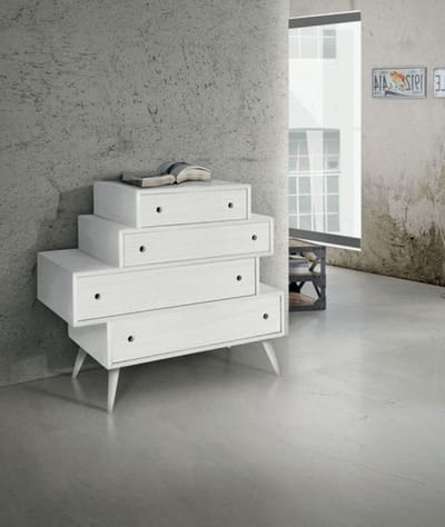 Dailygoods- Lade met 4 Laden van Geborsteld Sparrenhout - Commode - Handgrepen - Opsteekpoten - Origineel Design - Geschikt voor Slaapkamer/Woonkamer