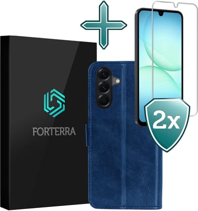 Hoesje Met 2x Screenprotector - Geschikt voor Samsung Galaxy A17 - Luxe Pasjeshouder - Flip Case - Bookcase Portemonee - Kunstleer Book Case - Flipcase Hoes - Book Cover - Walletcase - Portemonneehoes - Donkerblauw