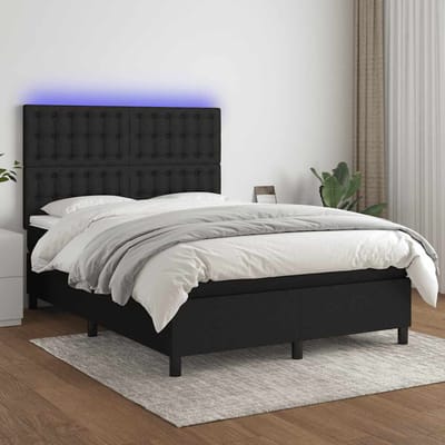 vidaXL - Boxspring - met - matras - en - LED - stof - zwart - 140x190 - cm