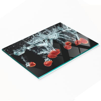 Glazen serveerplank met aardbeienwaterprint, 80x52 cm