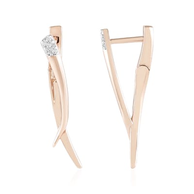 Cavill - Zilveren Oorbellen Roséverguld - 925 Sterling Zilver - 0,14 ct Cambodjaanse Zirkonia's - Moderne Asymmetrische Oorhangers 29 mm