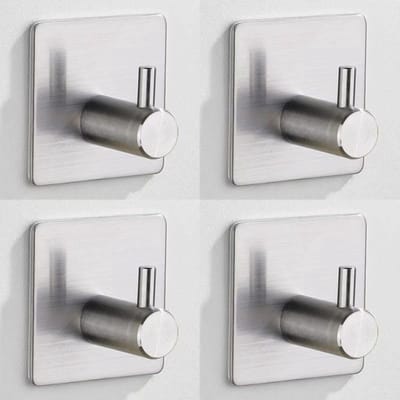 4 stuks - Handdoekhaakjes - handdoekhaken - Zelfklevend - Multifunctioneel - Wandhaken - 304 RVS - Verwijderbaar - Vierkant - Zilver