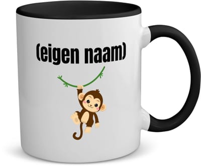 Akyol - kleine aap met eigen naam koffiemok - theemok - zwart - Aap - apen liefhebbers - iemand die houdt van apen - verjaardag - cadeau - kado - 350 ML inhoud