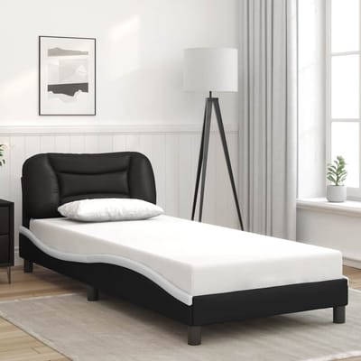 vidaXL - Bedframe - zonder - matras - "Hvar" - kunstleer - zwart - en - wit - 80x200 - cm