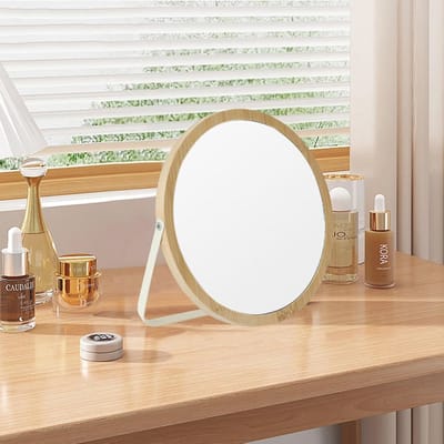 Houten Bureauspiegel met Standaard - Vouwbare Make-Up Spiegel voor Badkamer en Tafel