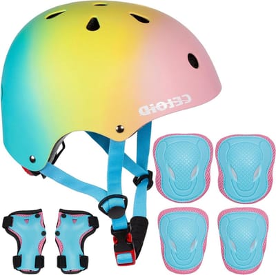 Kinder Beschermingsset - Helm en Pads - Buitensporten - Anti-kras PE-schaal - 5-16 Jaar - Roze Blauw