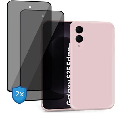 ChiGuard Hoesje & 2x Privacy Screenprotector geschikt voor Samsung Galaxy S25 Edge Hoesje Screenprotector - Gehard Glas Cover + Shock Proof Case - Rose