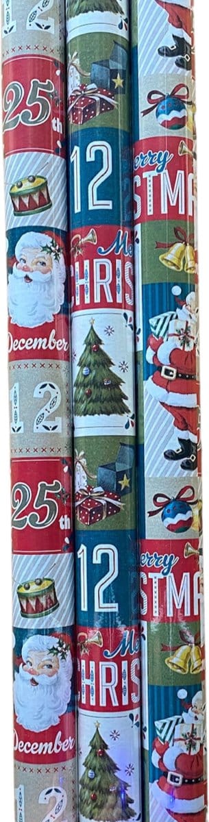 FESTIVE GIFTS Inpakpapier - Cadeaupapier - 200 x 70cm - 3 rollen - Kerst - Luxe Cadeauverpakking - Kleurrijk