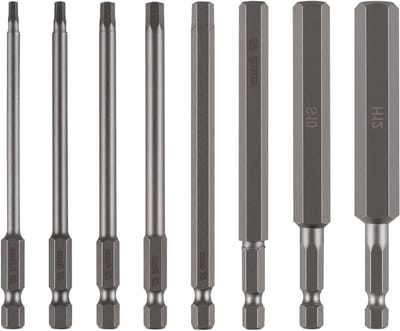 8-delige Magnetische Schroevendraaier Bits Set 1/4'' met Lange 100mm Hex Bits en S2 Hex Schacht voor Precisiewerk