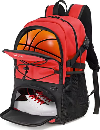 CarryQuest® - Basketbal Rugzak Grote sporttas met aparte balhouder Schoenenvak- en Schoenenvak, Waterbestendig | Rood
