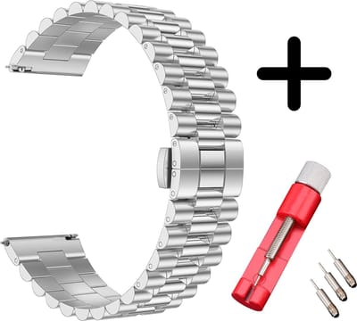 Strap-it bandje Presidential staal zilver + toolkit - geschikt voor Samsung Galaxy Watch Active / Active2 / Galaxy Watch 3 41mm / Galaxy Watch 1 42mm / Gear Sport