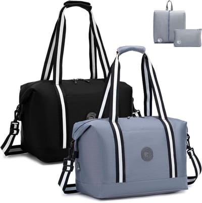 30L Reistas Handbagage Sporttas Voor Dames en Heren Waterdichte Weekendtas Lichtgewicht Duffle Bag Met Toilettas en Schoenentas, Zwart en Grijs