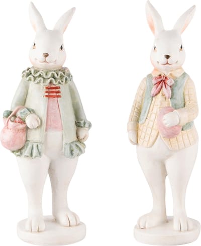 Dekoratief | Bunny staand m/mandje, wit/roze, resina, 5x5x14cm, set van 2 stuks | A240119