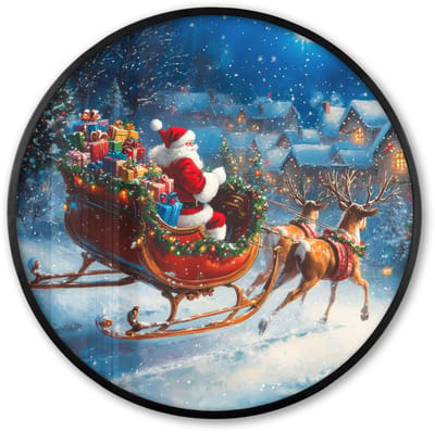 Poster in lijst Rond - Fotolijst 60x60 cm - Posters - Kerstman - Rendier - Kerst - Sneeuw - Ronde posterlijst zwart - Decoratie - Wanddecoratie woonkamer - Kerstdecoratie voor binnen - Kerstversiering - Kerstmis versiering in huis - Kerstaccessoires