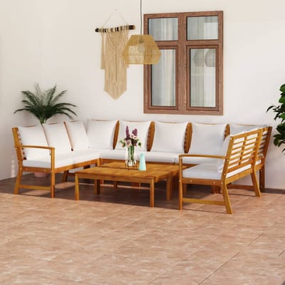 vidaXL - 9-delige - Loungeset - met - kussens - massief - acaciahout - crème
