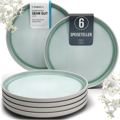 Pure Living Ibiza Light Dinerborden Voor 6 Personen - Turquoise - Aardewerk - Krasbestendig - Vaatwasserbestendig