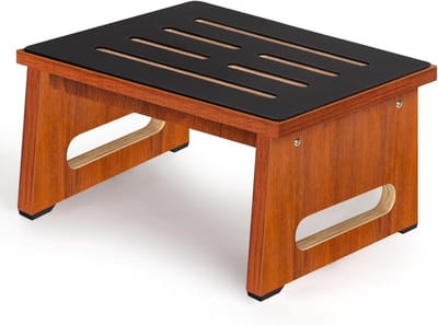SnelShoppen - Houten Stapstoel voor Volwassenen & Senioren met Antislip Rubber Pad, Draagbare Hulp voor Badkamer, Keuken, Bedzijde - Walnoot (20.5cm)