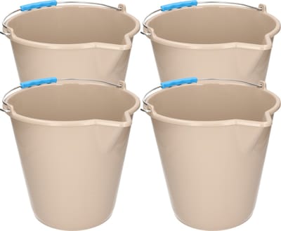 PlasticForte Emmer - 4x stuks - met schenktuit - 12L - mokka - schoonmaakemmer